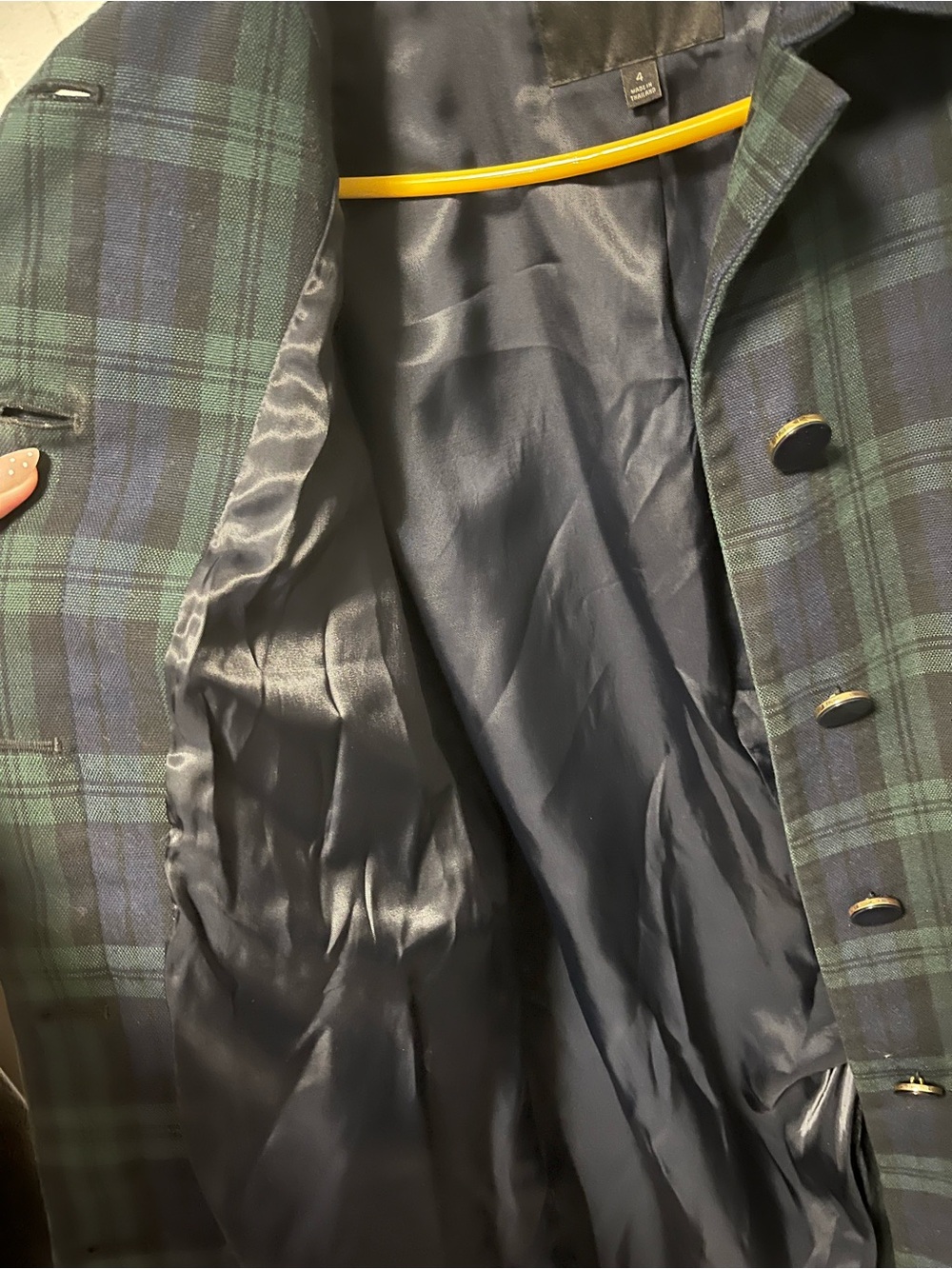 Talbots Navy and Green tartan Plaid Women's Coat NWOT - Picture 6 of 7
